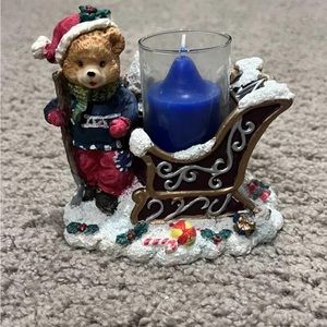 Cute bear and sleigh Christmas decor candle holder